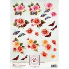 Blomster - Roser med sommerfugle