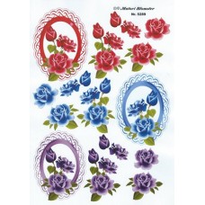 Blomster - Smukke roser i ovalerammer - rød - blå - lilla