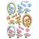 Blomster - Smukke roser i ovalerammer - lyserød - brun - lyseblå