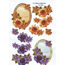 Blomster - Sommerblomster i ovale rammer - Brun og lilla